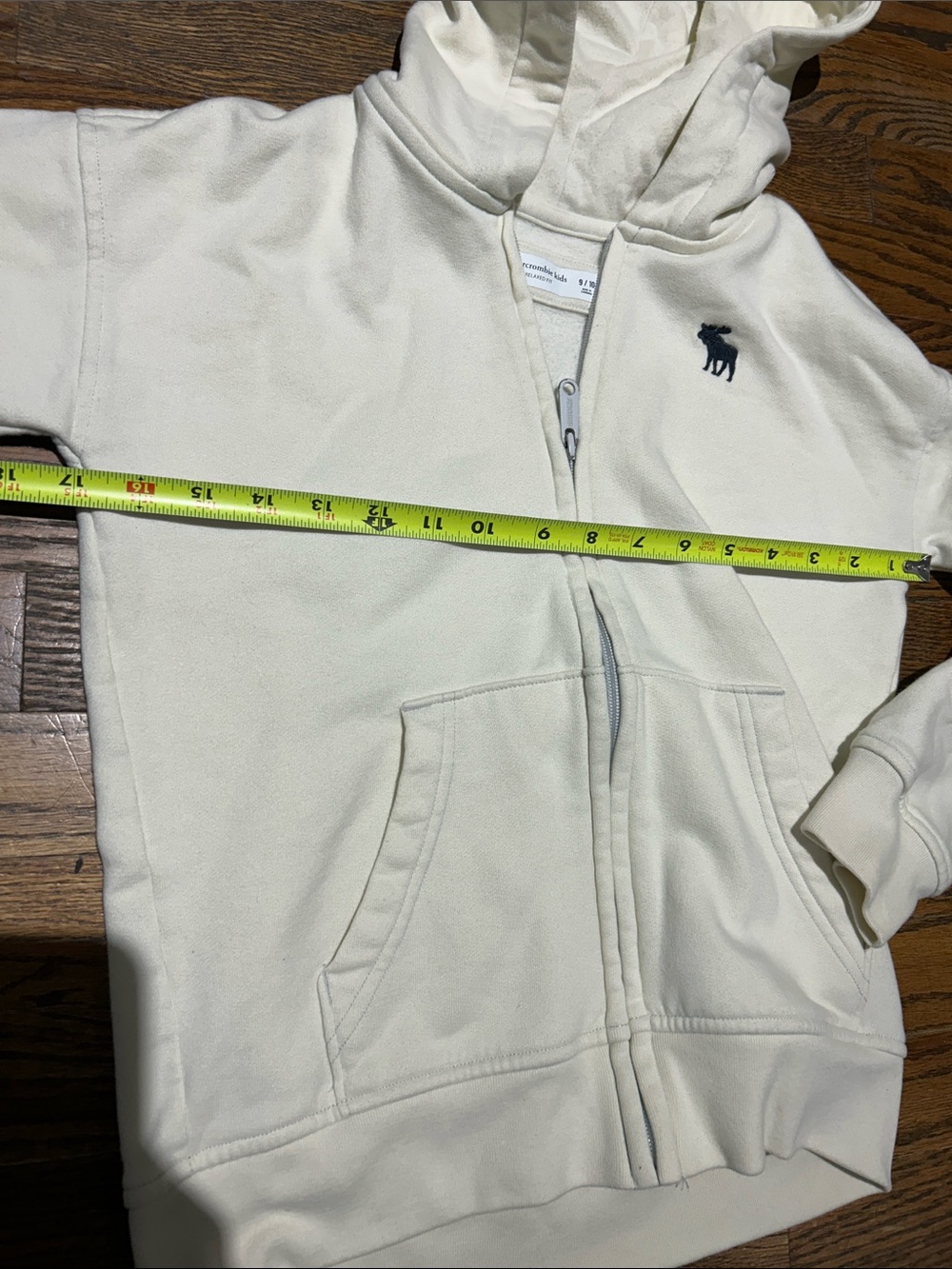 abercrombie kids Cream Zip Hoodie with Navy Moose Logo - Picture 3 of 8